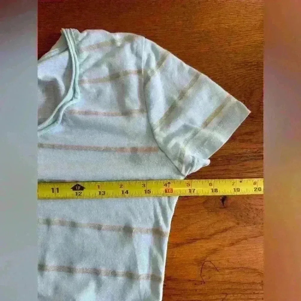 Poof women’s teal striped gold top lightweight cotton shirt fitted size Large - Picture 9 of 10